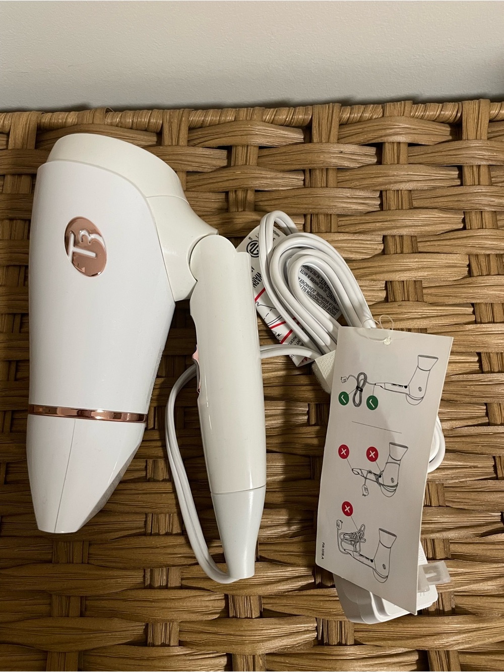 T3 White and Rose Gold Featherweight Compact Hair Dryer